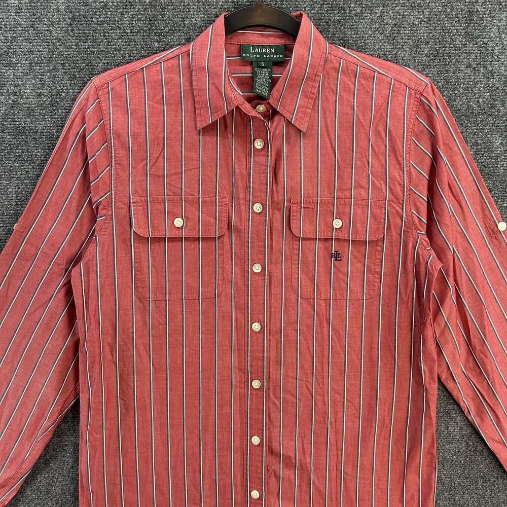 Lauren Ralph Lauren Shirt Womens Small Red Stripe Long Sleeve Button Up Cotton